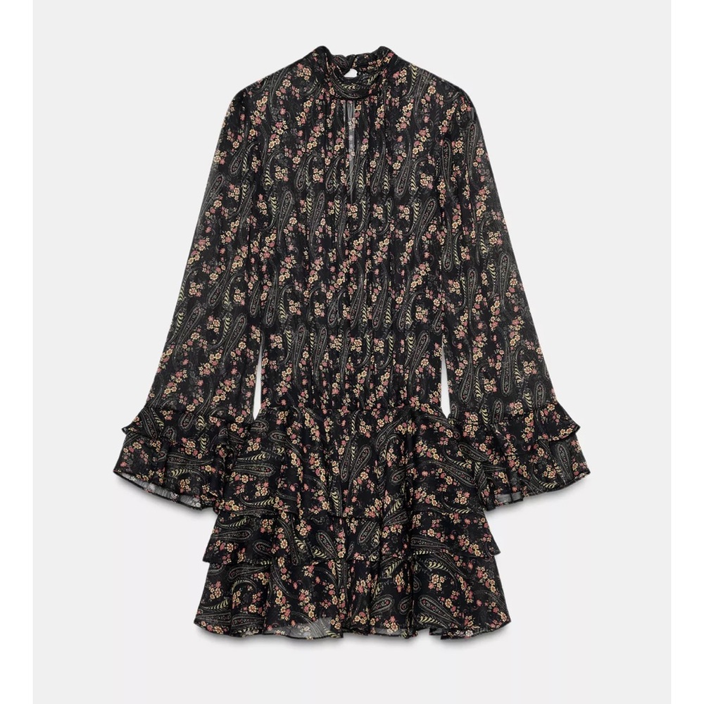 Zara Floral Print Gauze Mini Dress NWT - Picture 2 of 9